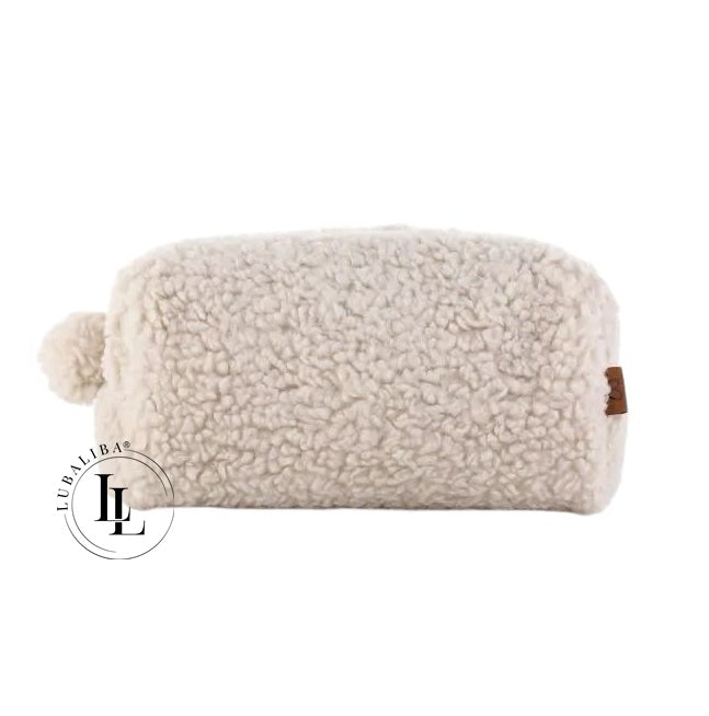 Kosmetiktasche / Clutchbag im Teddyfell-Look – Beige